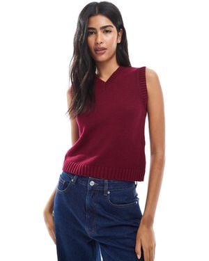 ASOS Knitted High V Neck Tank - Red