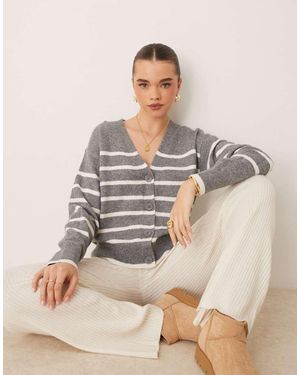 New Look Cardigan A Righe Con Bottoni - Grigio