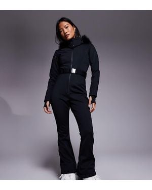 ASOS 4505 Ski & Snow Asos 4505 Petite Ski Soft Shell Belted Ski Suit With Slim Kick Leg And Faux Fur Hood - Blue