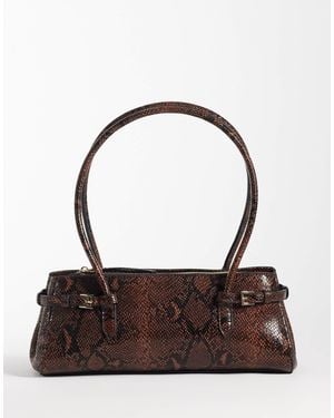 ASOS – strukturierte schultertasche mit gürteldetail und schlangenmuster - Braun