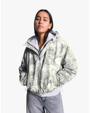 Bershka Hooded Puffer Jacket With Print - White