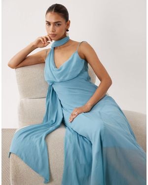 ASOS Slip Maxi Dress With Hanky Hem - Blue