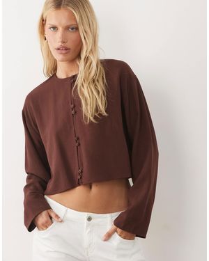 ASOS Linen Blend Mandarin Style Blouse Co Ord - Brown