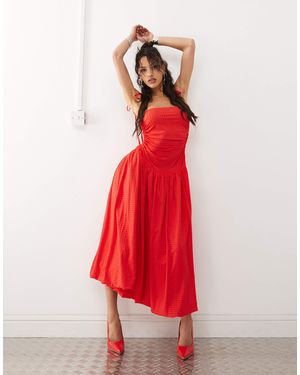 Amy Lynn Alexa Puffball Midi Dress With Allover Hotfix - Red