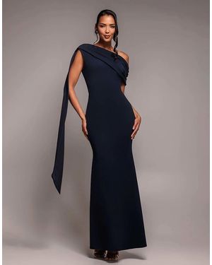 Goddiva Sash One Shoulder Bardot Maxi Dress - Blue