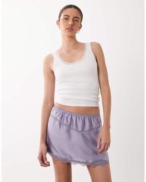 Cotton On Estelle Mini Satin Skirt With Lace Trim - Purple