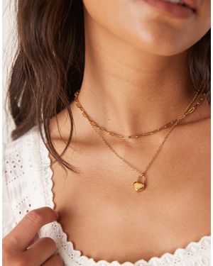 ASOS Collier multi-rangs en acier inoxydable imperméable avec pendentif cœur - Marron
