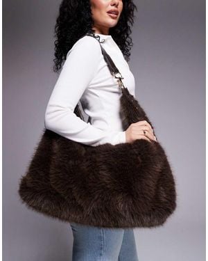 River Island Fur Effect Shoulder Bag - Grey