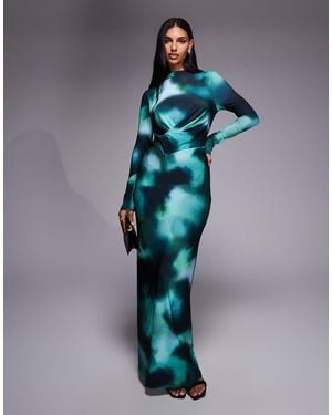 DASKA Drape Maxi Dress With Twist Detail - Blue