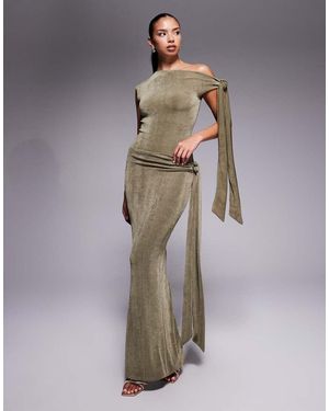 Wanderdoll Noa Premium Textured Slinky Drape Tie Side Maxi Skirt - Grey
