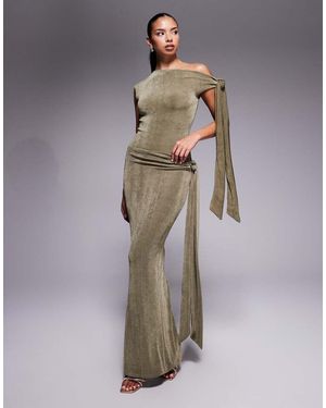 Wanderdoll Noa Premium Textured Slinky Drape Tie Side Maxi Skirt - Grey