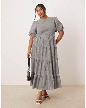 Nobody's Child Ricky Puff Sleeve Midi Dress - Gray
