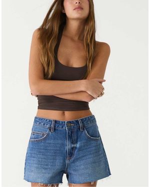 Stradivarius Mid Rise Denim Shorts - Blue