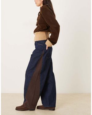 ASOS Vaqueros Azul Añil De Corte Barrel Con Panel Lateral De Pana De