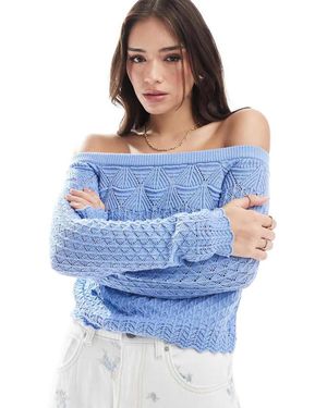 Hollister Gehaakte Trui Met Blote Schouders - Blauw