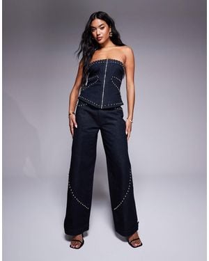 Liquor N Poker Studded Stitch Detail baggy Co-ord Jean - Blue