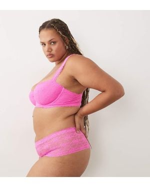 ASOS Asos Design Curve Lucinda Lace High Leg Brazilian With Lace Trim - Pink
