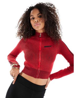 Bershka Zip Through Ribbed Jumper - Red