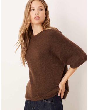 Gina Tricot Relaxed Fit Knitted Wool Alpaca Short Sleeve Top - Brown