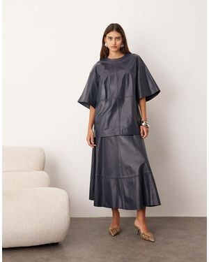 ARRANGE Leather Full Circle Skirt - Blue