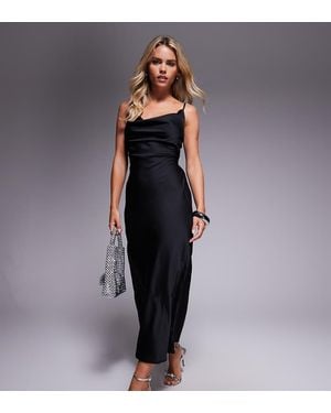 New Look Midi Jurk Van Satijn Met Gedrapeerde Halslijn - Zwart