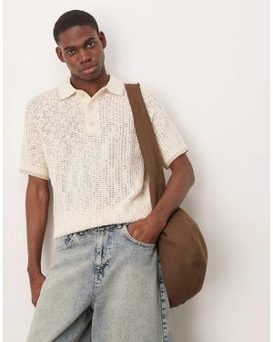 Mango Lightweight Open Knit Polo Top - Natural