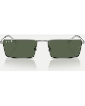 Ray-Ban Gafas De Sol Plateadas Con Montura Rectangular Y Lentes Verdes Polarizadas Emy De