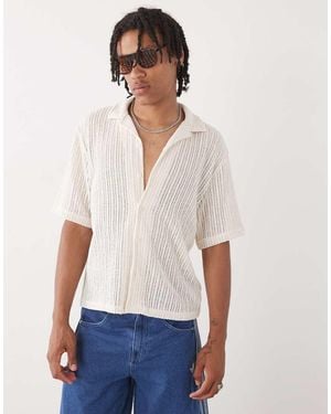 Weekday Open Knit Beach Resort Shirt - White