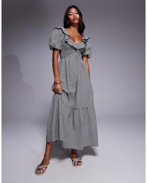 River Island V Neck Frill Midi Dress - Gray