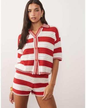 ASOS Sally Beach Knit Button Through Top Co Ord - Red