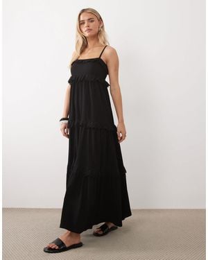 ASOS Asos Design Petite Lace Trim Tiered Crinkle Cami Midaxi Dress - Black