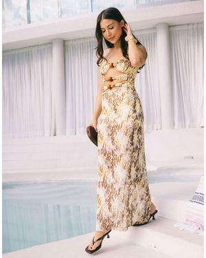 South Beach Abstract Print Mesh Maxi Beach Dress With Cutout Detail - Blue