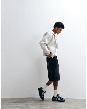 Courtside Embellished Distressed Denim Jorts - White
