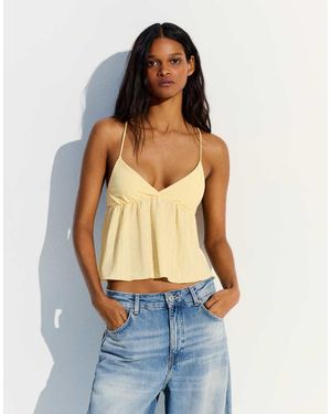 Bershka Striped Peplum Camisole - Natural