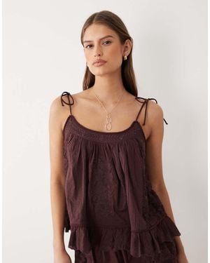 Miss Selfridge Embroidered Cami Top - Brown