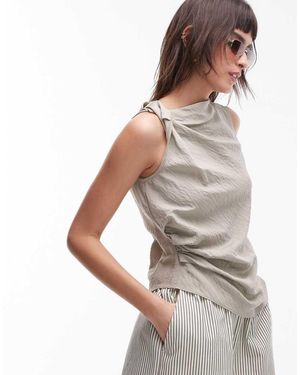 TOPSHOP Top Senza Maniche Accollato Testurizzato Color Salvia - Bianco