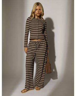 South Beach Stripe Knitted Wide Leg Trouser - Brown