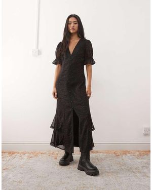 Reclaimed Vintage Button Down Midi Day Dress With Ruffles - Multicolour