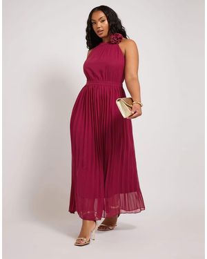 Yours Clothing Corsage Pleated Maxi Dress - Red