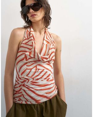 TOPSHOP Printed Cowl Neck Halter Top - Pink