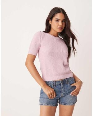 Vila Short Sleeve Textured Knitted T-shirt - Pink