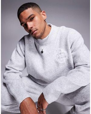 The Couture Club Co-ord Fluffy Knit Emblem Jumper - Grey