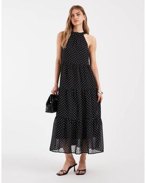 ONLY Vestito Allacciato Al Collo Con Gonna Al Polpaccio A Pois - Nero