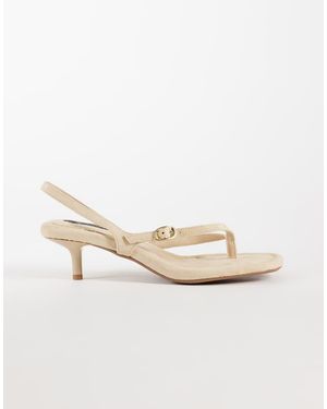 River Island Buckle Toe Thong Heeled Sandals - Natural