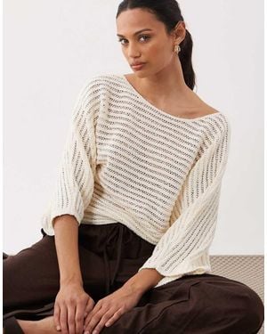 ASOS Gebreide Bouclé Top Van Katoen Met Vleermuismouwen - Naturel