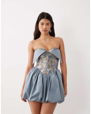 ASOS Bandeau Jacquard Mini Jurk Met Pofrok - Blauw