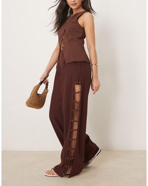 Vrg Grl Tia Linen Trousers With Bead Detailing - Brown