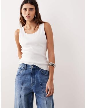 ARRANGE Premium Ribbed Vest With Raw Cotton Trim - Blue