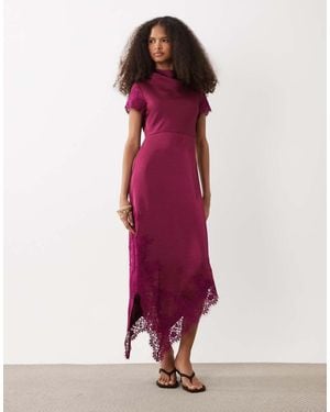 Vero Moda Cap Sleeve Lace Skirt Detail Satin Maxi Dress - Pink
