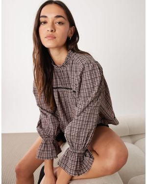 Wednesday's Girl – langärmlige, karierte bluse - Braun